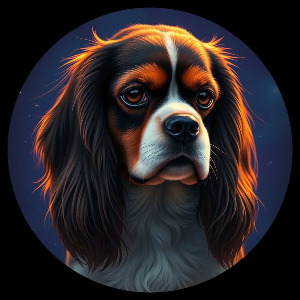 Cosmic medallion portrait of CKCS_33554_CKCS_33554, a Cavalier King Charles Spaniel