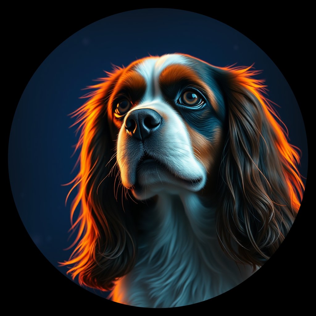 Cosmic medallion portrait of CKCS_CKCS_00952, a Cavalier King Charles Spaniel