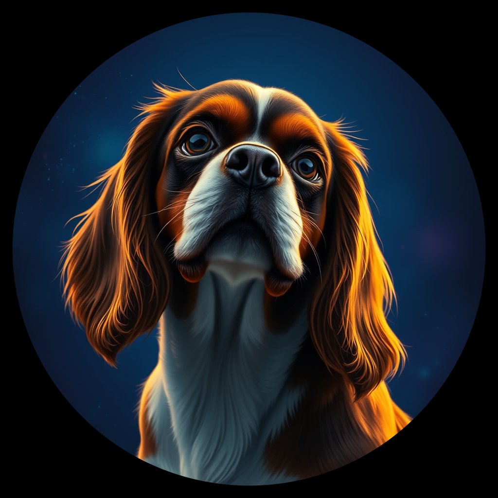 Cosmic medallion portrait of CKCS_CKCS_07279, a Cavalier King Charles Spaniel