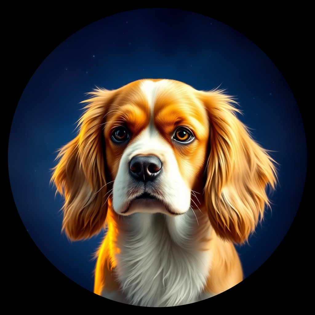 Cosmic medallion portrait of CKCS_CKCS_13193, a Cavalier King Charles Spaniel