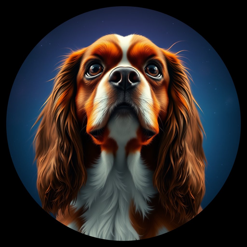 Cosmic medallion portrait of CKCS_CKCS_14911, a Cavalier King Charles Spaniel