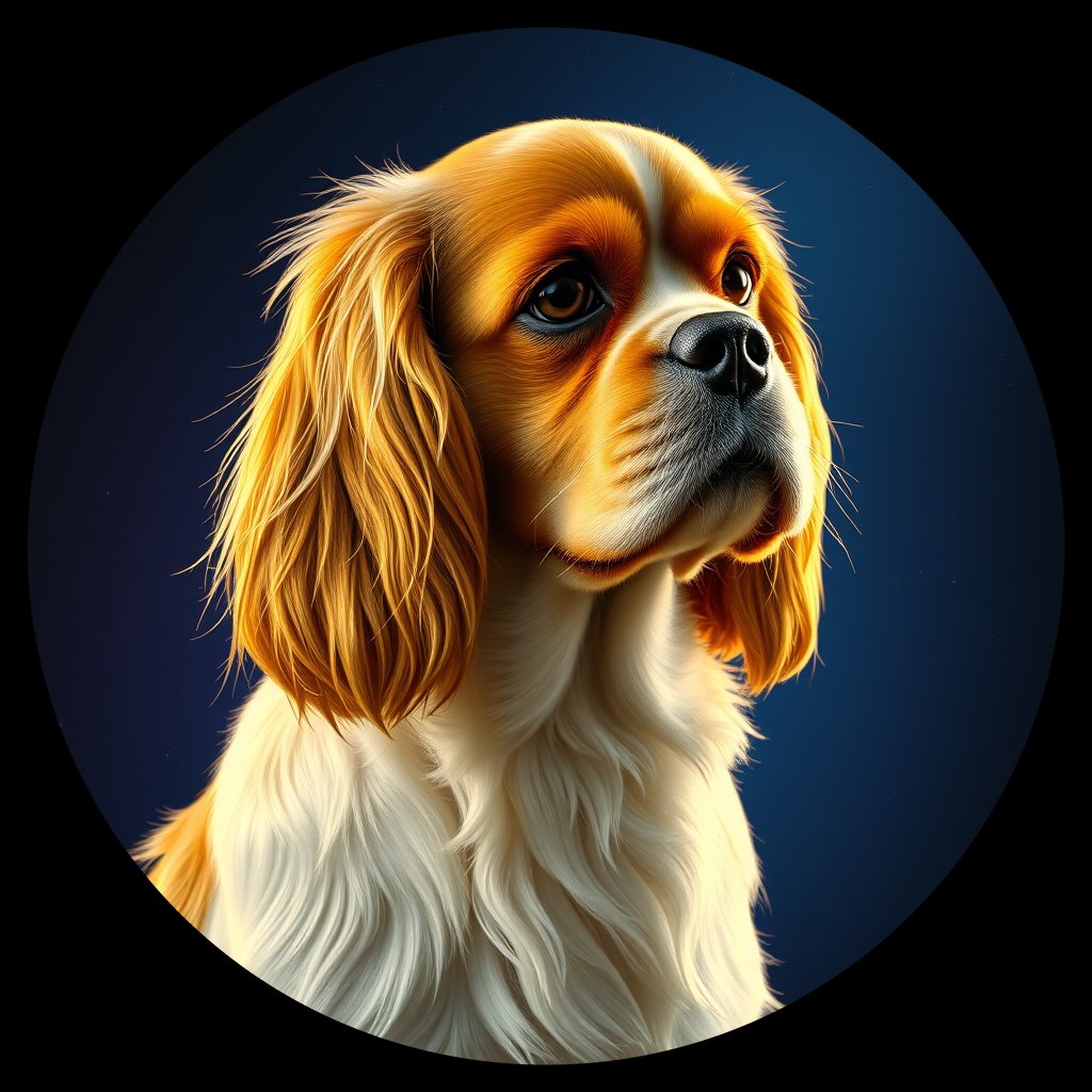 Cosmic medallion portrait of CKCS_CKCS_14912, a Cavalier King Charles Spaniel