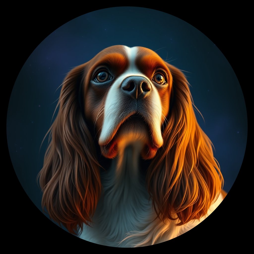 Cosmic medallion portrait of CKCS_CKCS_14916, a Cavalier King Charles Spaniel