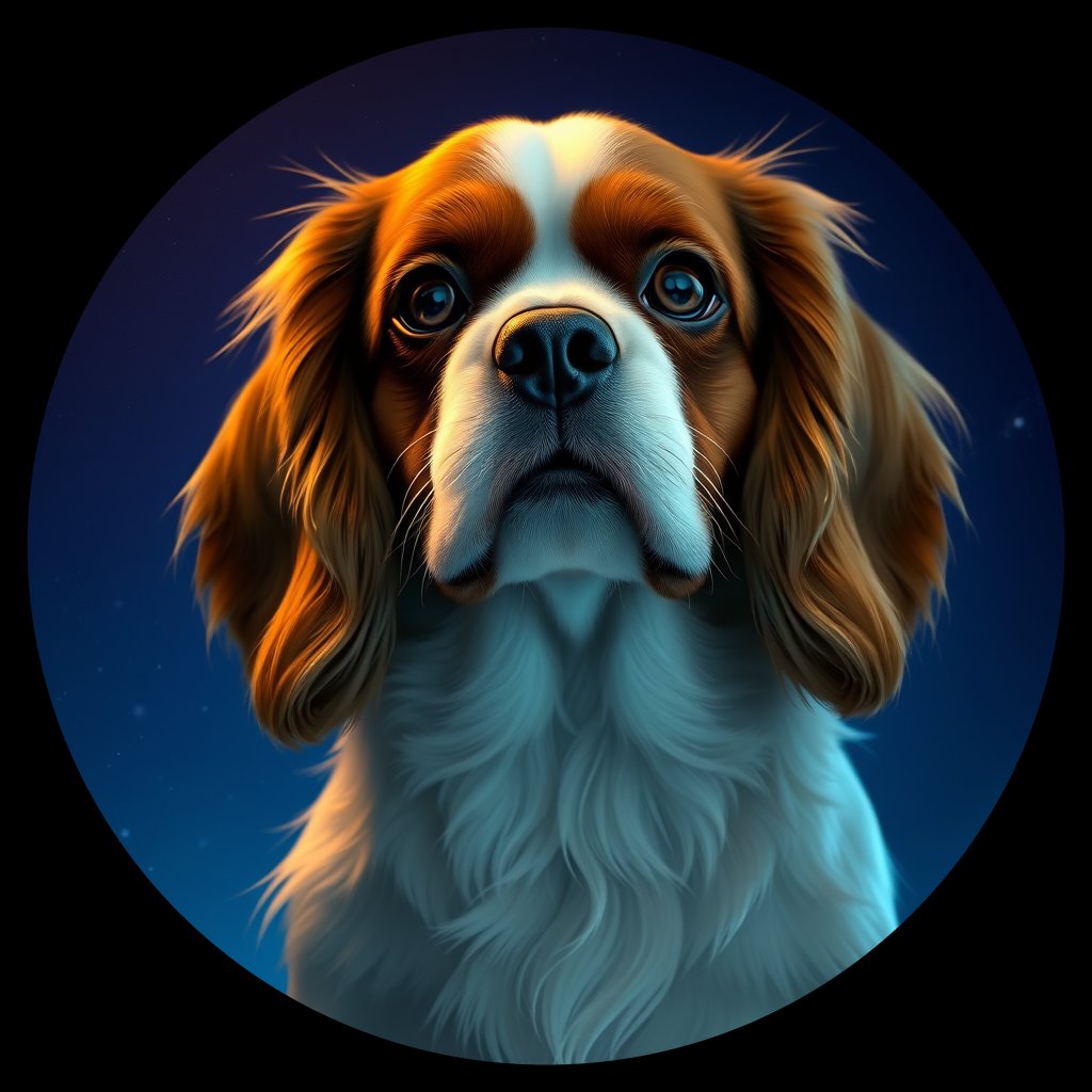 Cosmic medallion portrait of CKCS_CKCS_15286, a Cavalier King Charles Spaniel