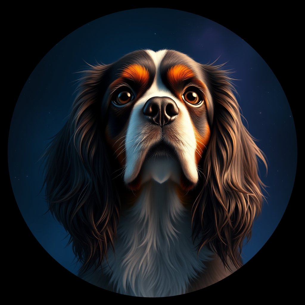 Cosmic medallion portrait of CKCS_CKCS_27121, a Cavalier King Charles Spaniel