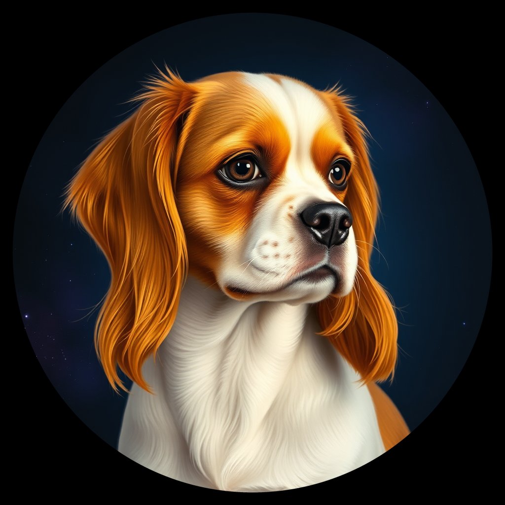 Cosmic medallion portrait of CKC_GT90_CKC_GT90, a Cavalier King Charles Spaniel