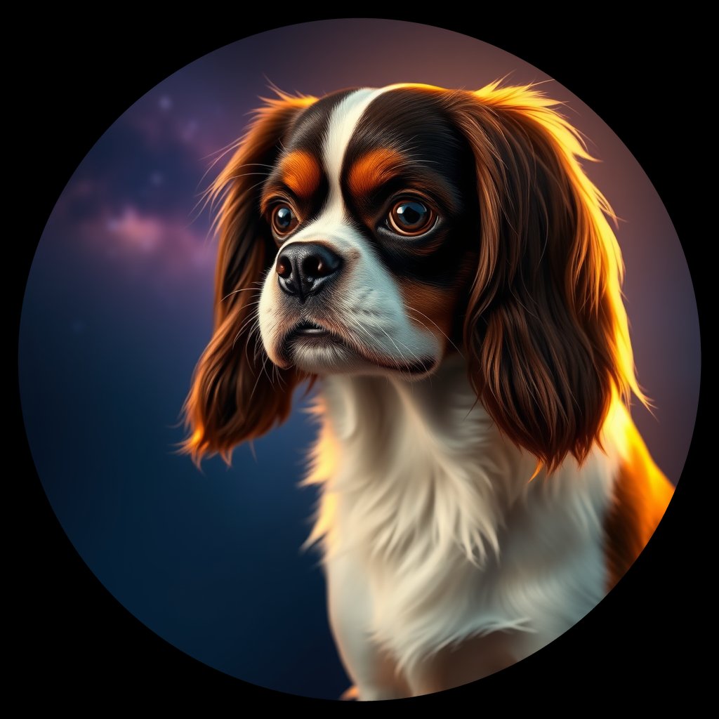 Cosmic medallion portrait of CKC_LU137_CKC_LU137, a Cavalier King Charles Spaniel