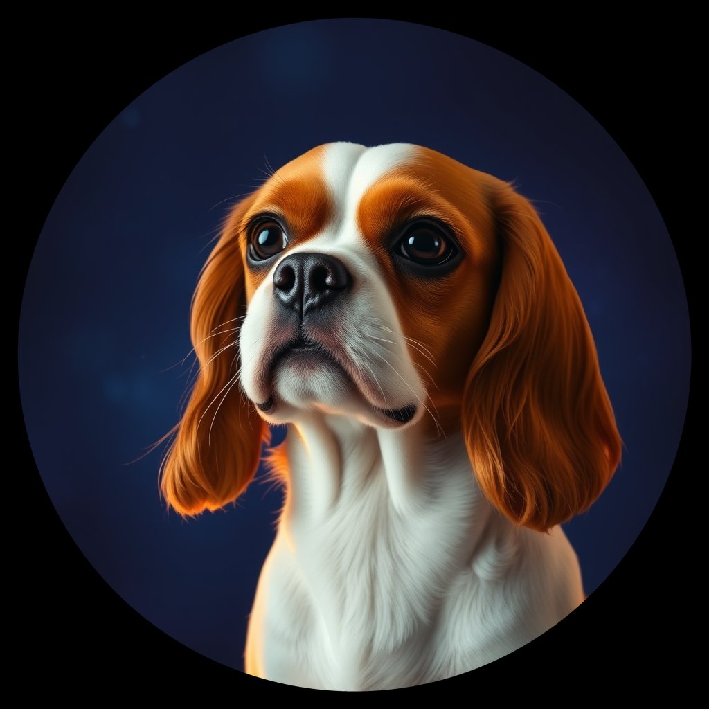 Cosmic medallion portrait of CKC_LU138_CKC_LU138, a Cavalier King Charles Spaniel