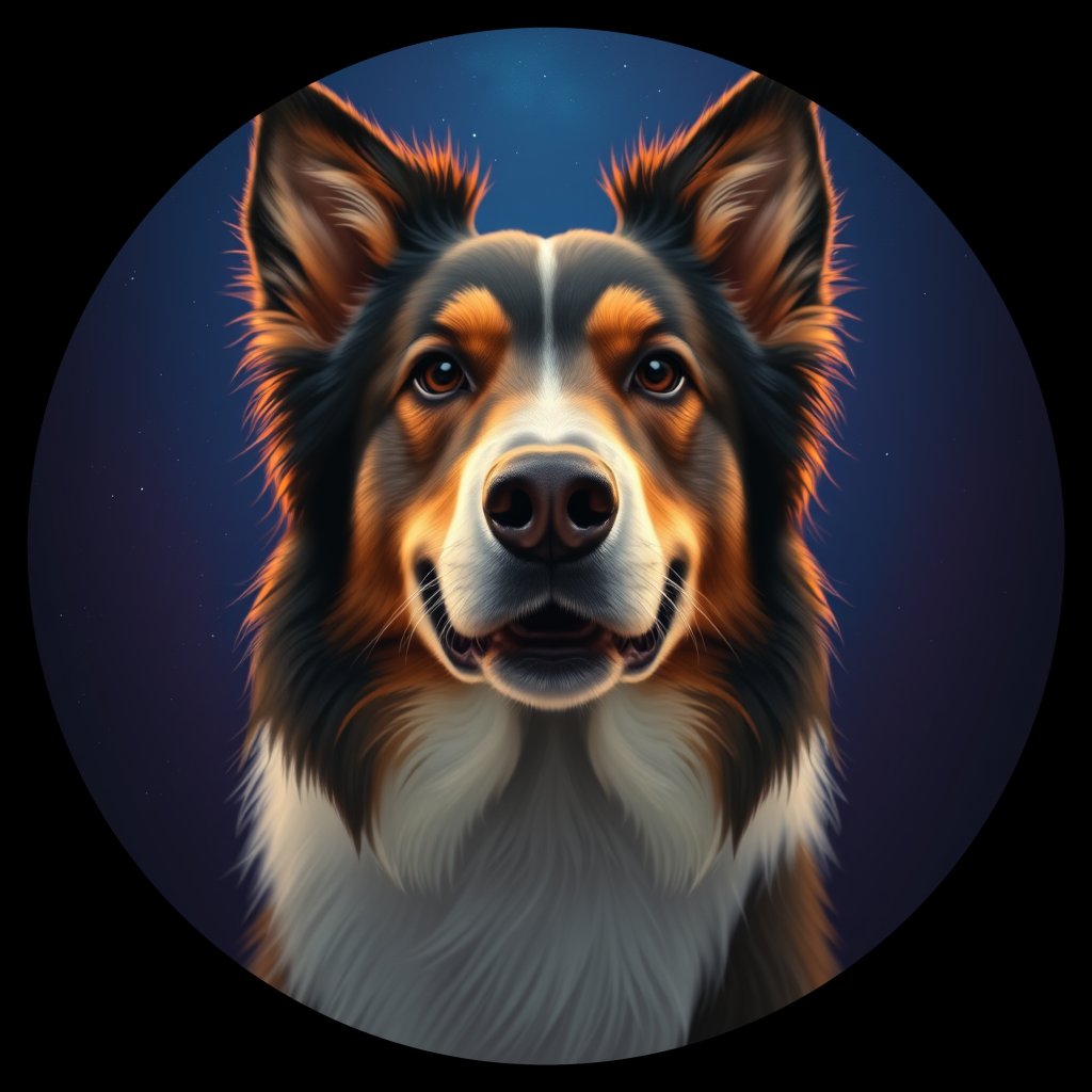 Cosmic medallion portrait of COLL_COLL_00374, a Collie