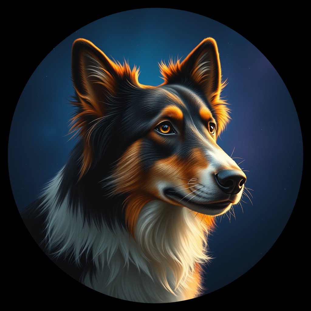 Cosmic medallion portrait of COLL_COLL_07296, a Collie