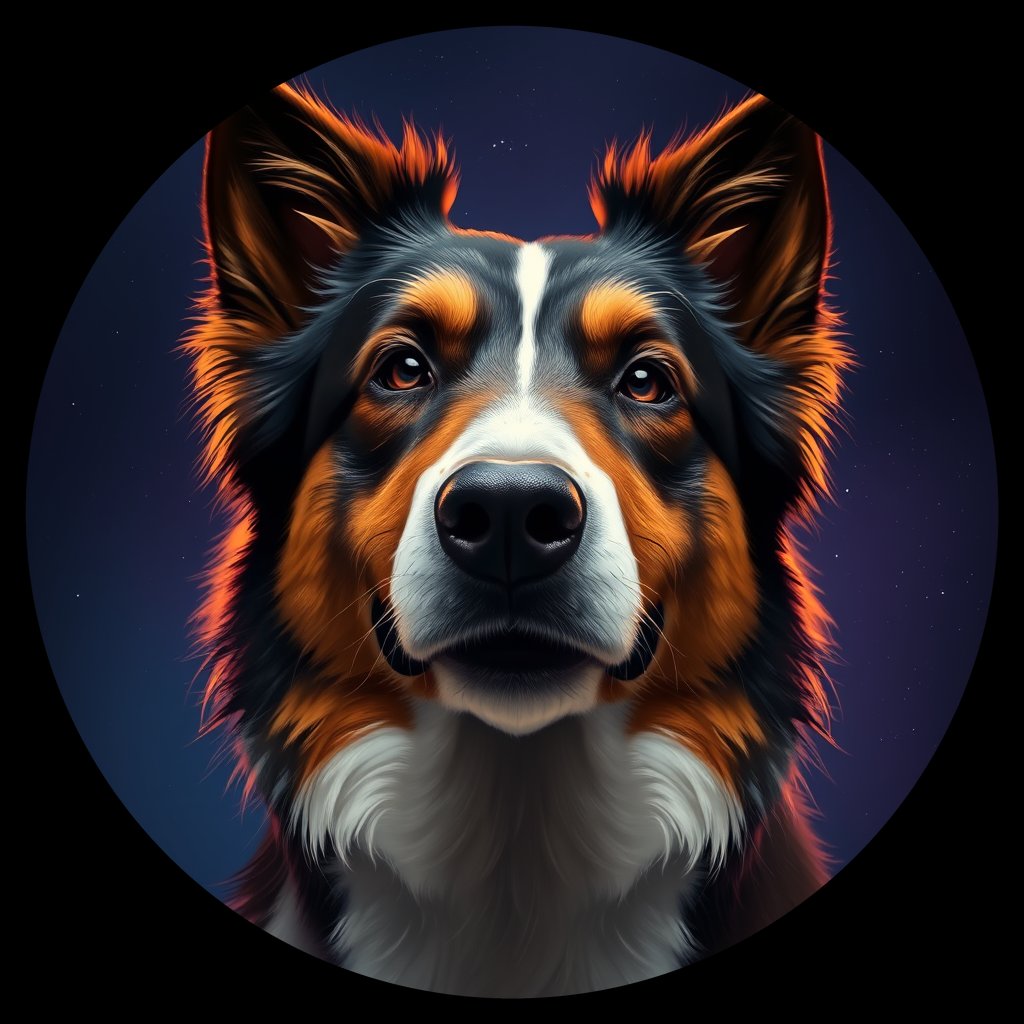 Cosmic medallion portrait of COLL_COLL_07298, a Collie