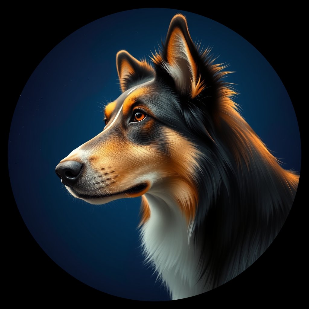 Cosmic medallion portrait of COLL_COLL_07303, a Collie