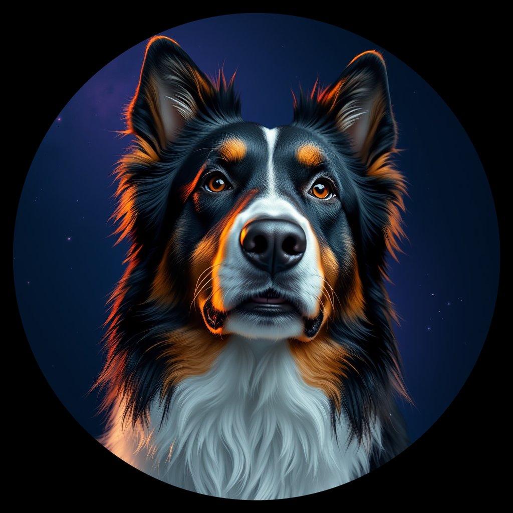 Cosmic medallion portrait of COLL_COLL_11451, a Collie