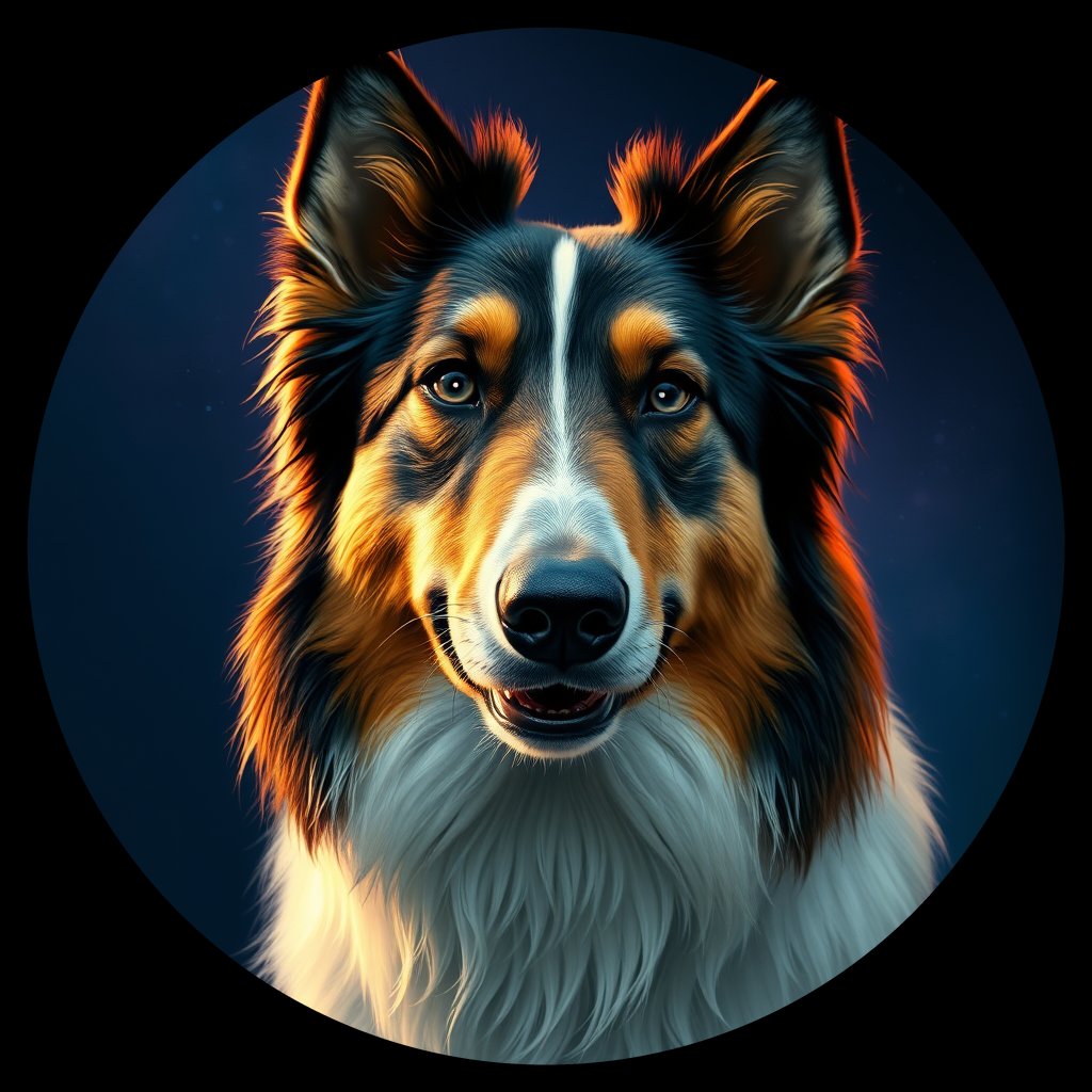 Cosmic medallion portrait of COLL_COLL_28507, a Collie