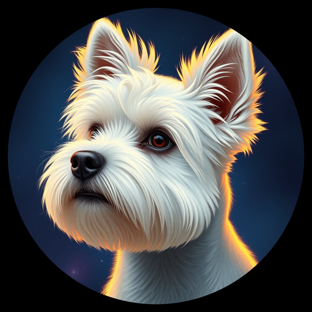 Cosmic medallion portrait of COTO_COTO_34E10, a Coton De Tulear