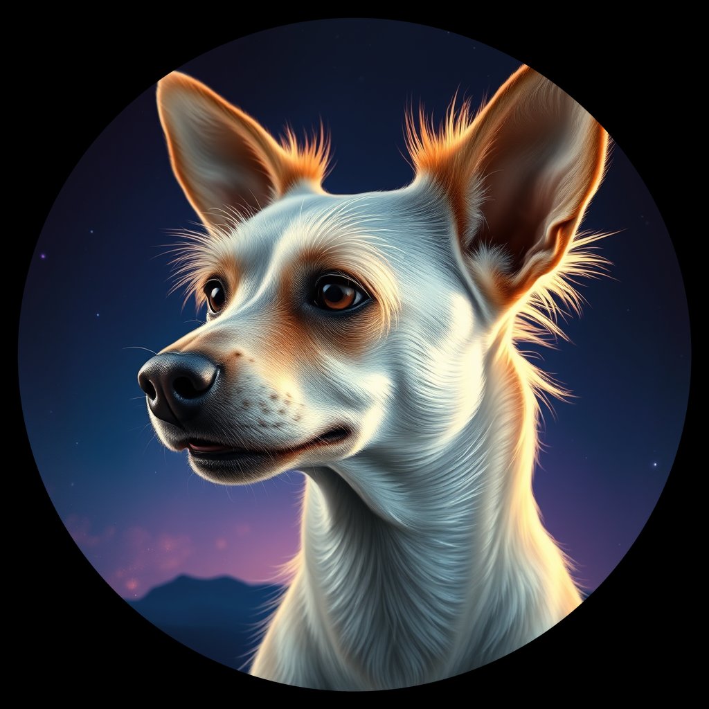 Cosmic medallion portrait of CRES_CRES_Z4D01, a Chinese Crested