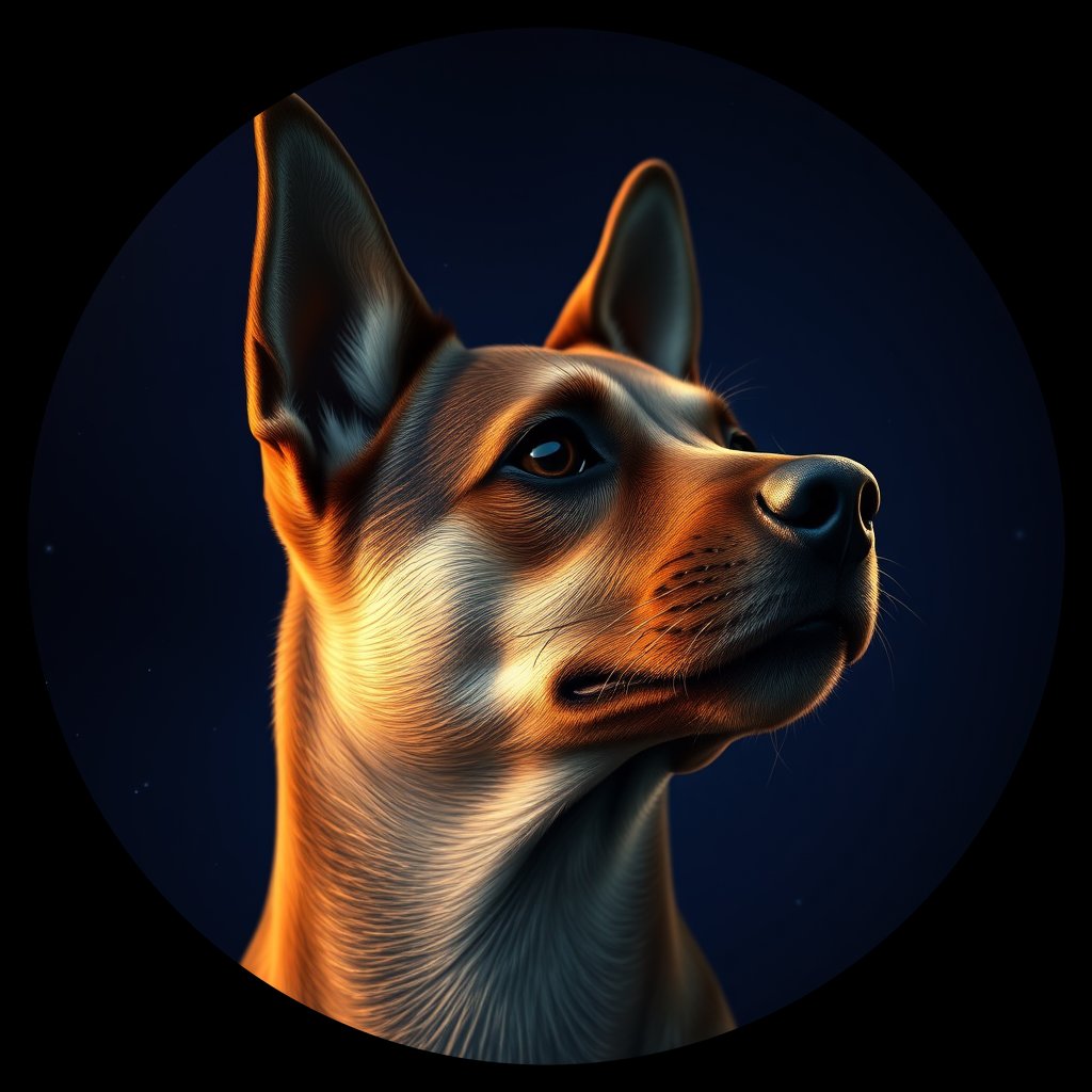 Cosmic medallion portrait of CRUS_CRUS_102R, a Village Dog Crusade