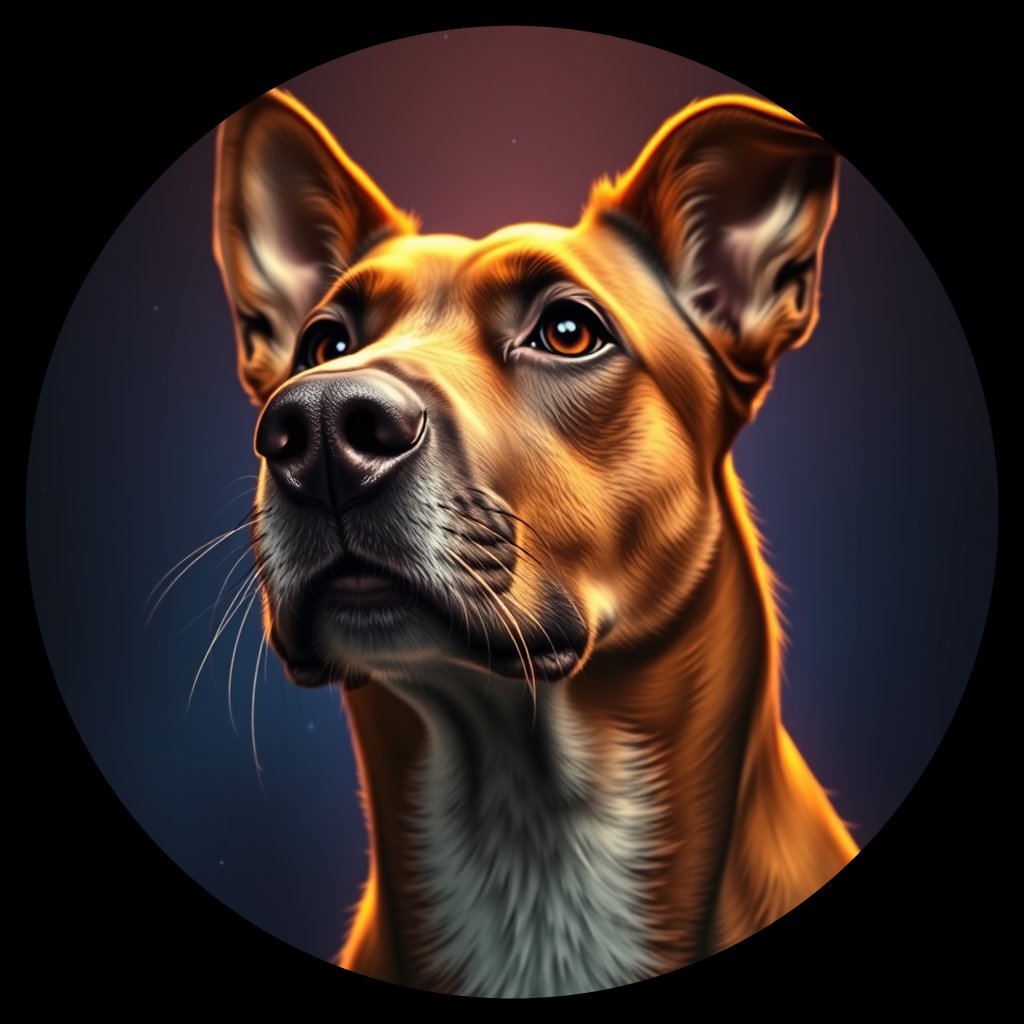 Cosmic medallion portrait of CRUS_CRUS_104R, a Village Dog Crusade
