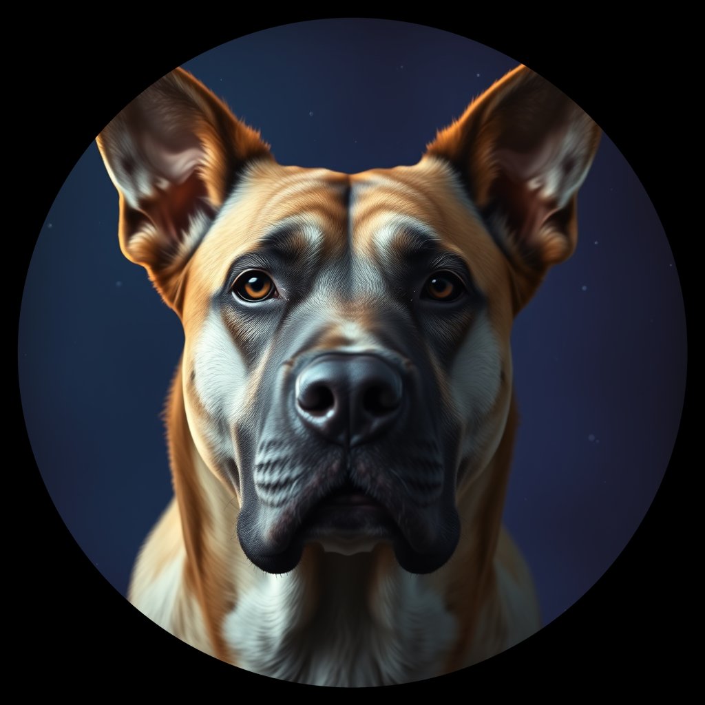 Cosmic medallion portrait of CRUS_CRUS_105R, a Village Dog Crusade