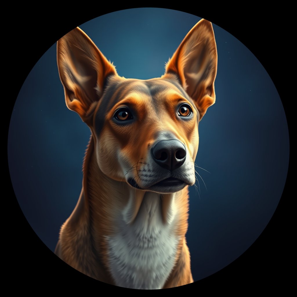 Cosmic medallion portrait of CRUS_CRUS_106R, a Village Dog Crusade