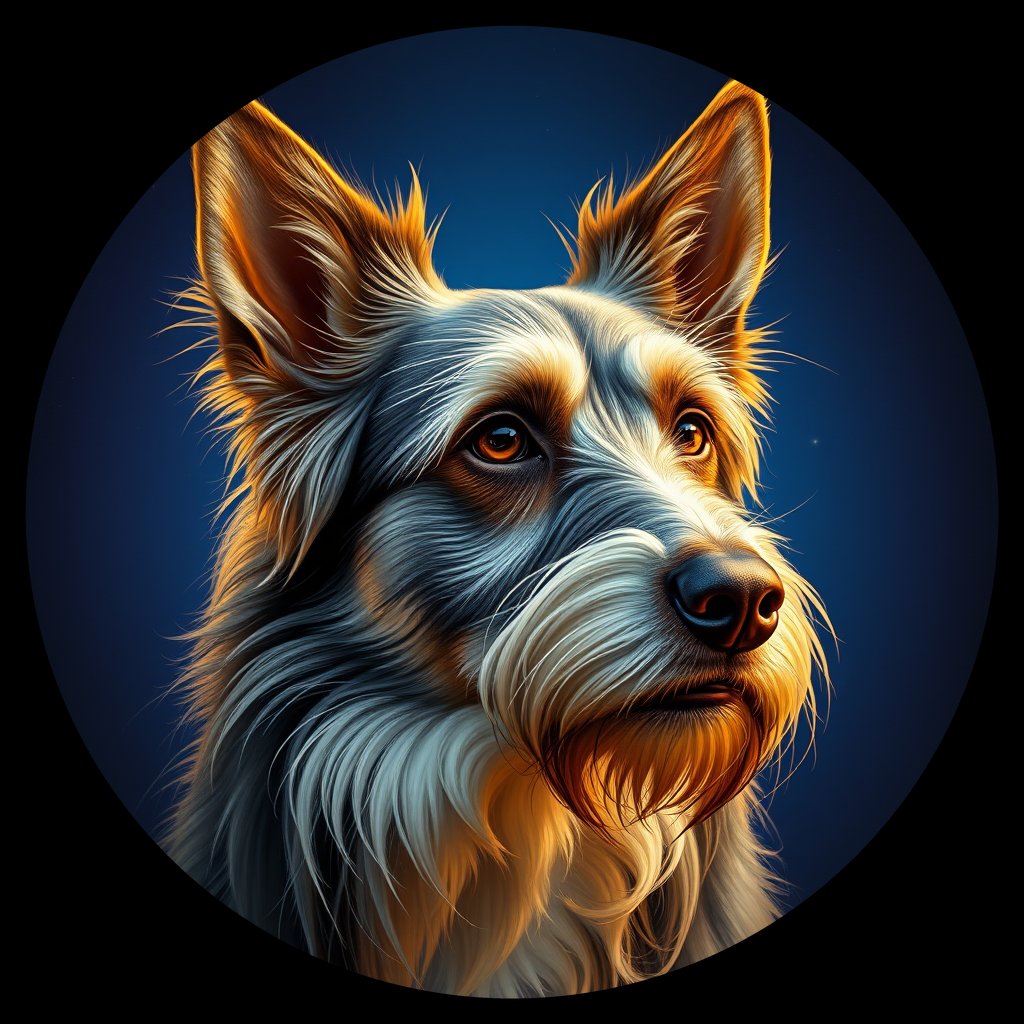 Cosmic medallion portrait of CRUS_CRUS_107R, a Village Dog Crusade