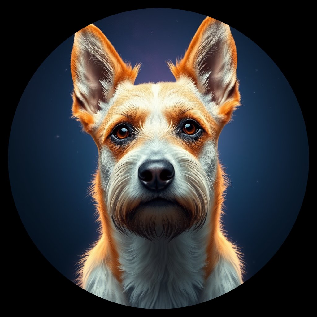 Cosmic medallion portrait of CRUS_CRUS_98R, a Village Dog Crusade