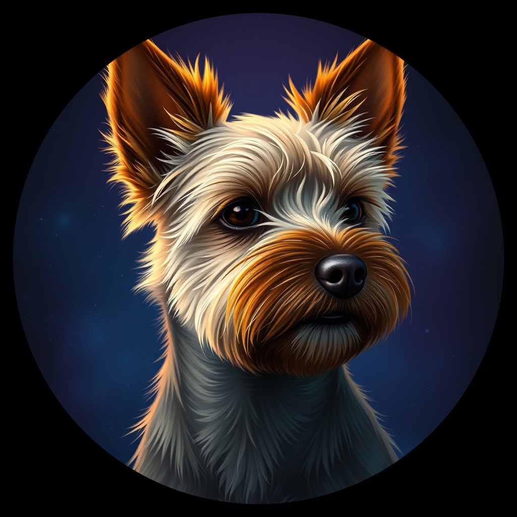 Cosmic medallion portrait of CT_29797_CT_29797, a Cairn Terrier