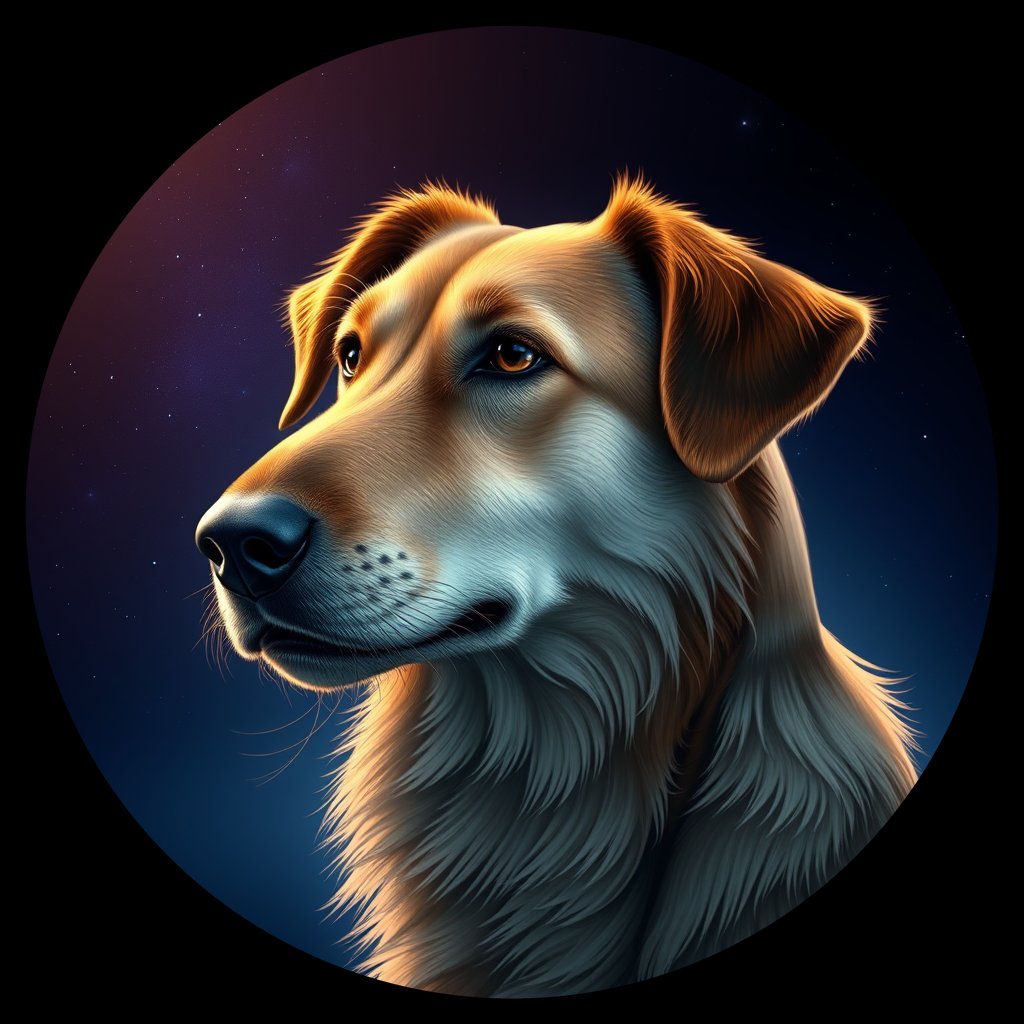 Cosmic medallion portrait of C_CRD_C_CRD7, a Chinese Rural Dog