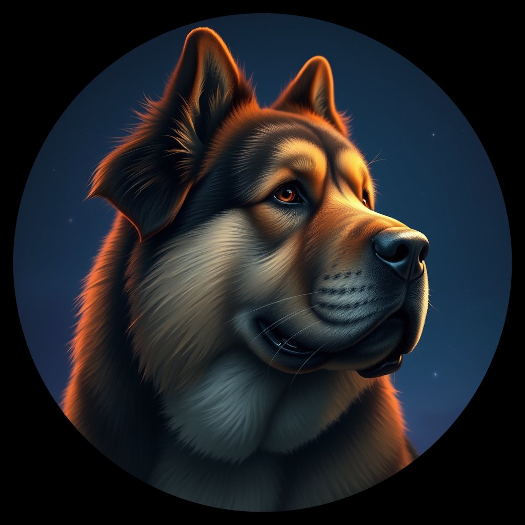 Cosmic medallion portrait of C_HTM_C_HTM1, a Hequ Tibetan Mastiff