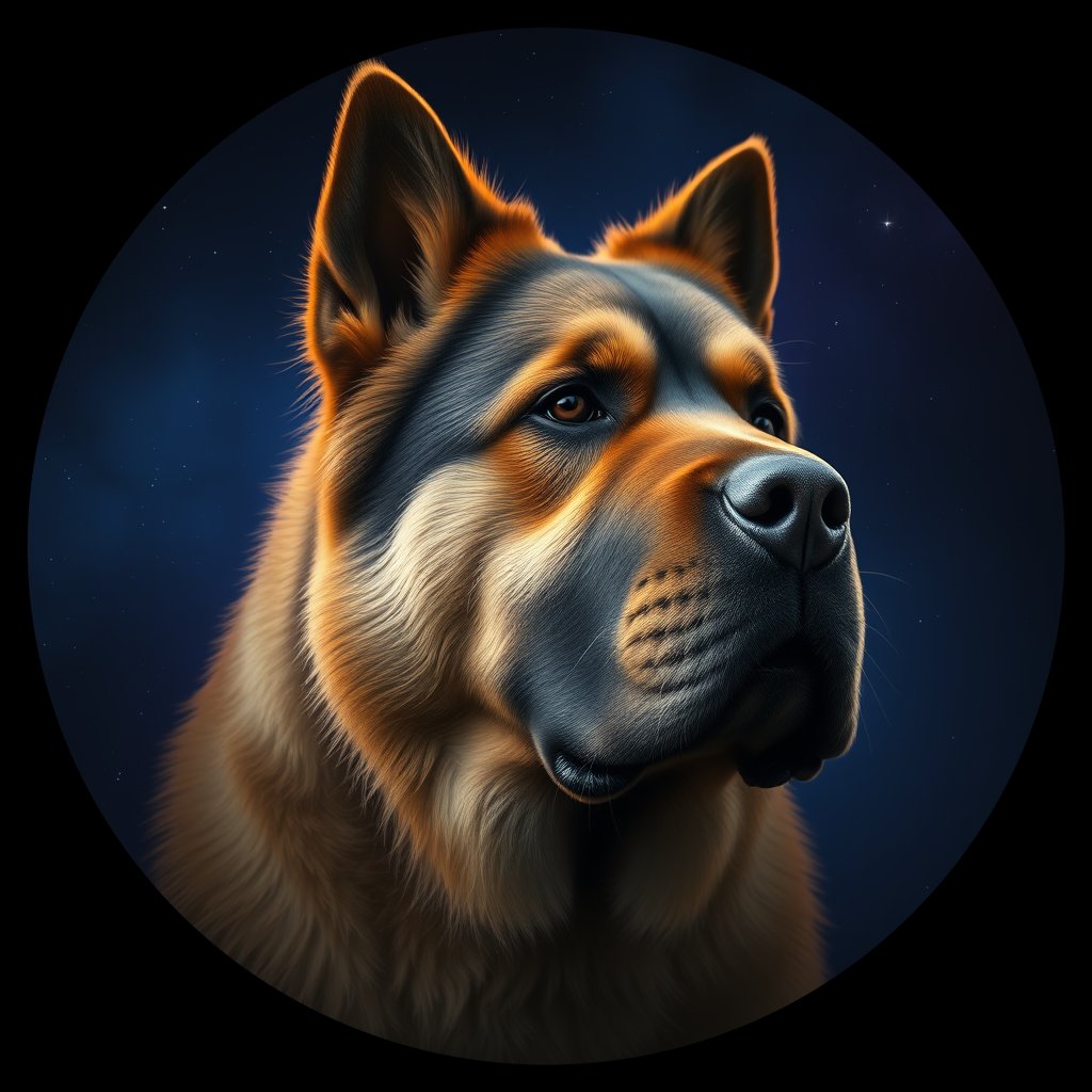 Cosmic medallion portrait of C_HTM_C_HTM2, a Hequ Tibetan Mastiff