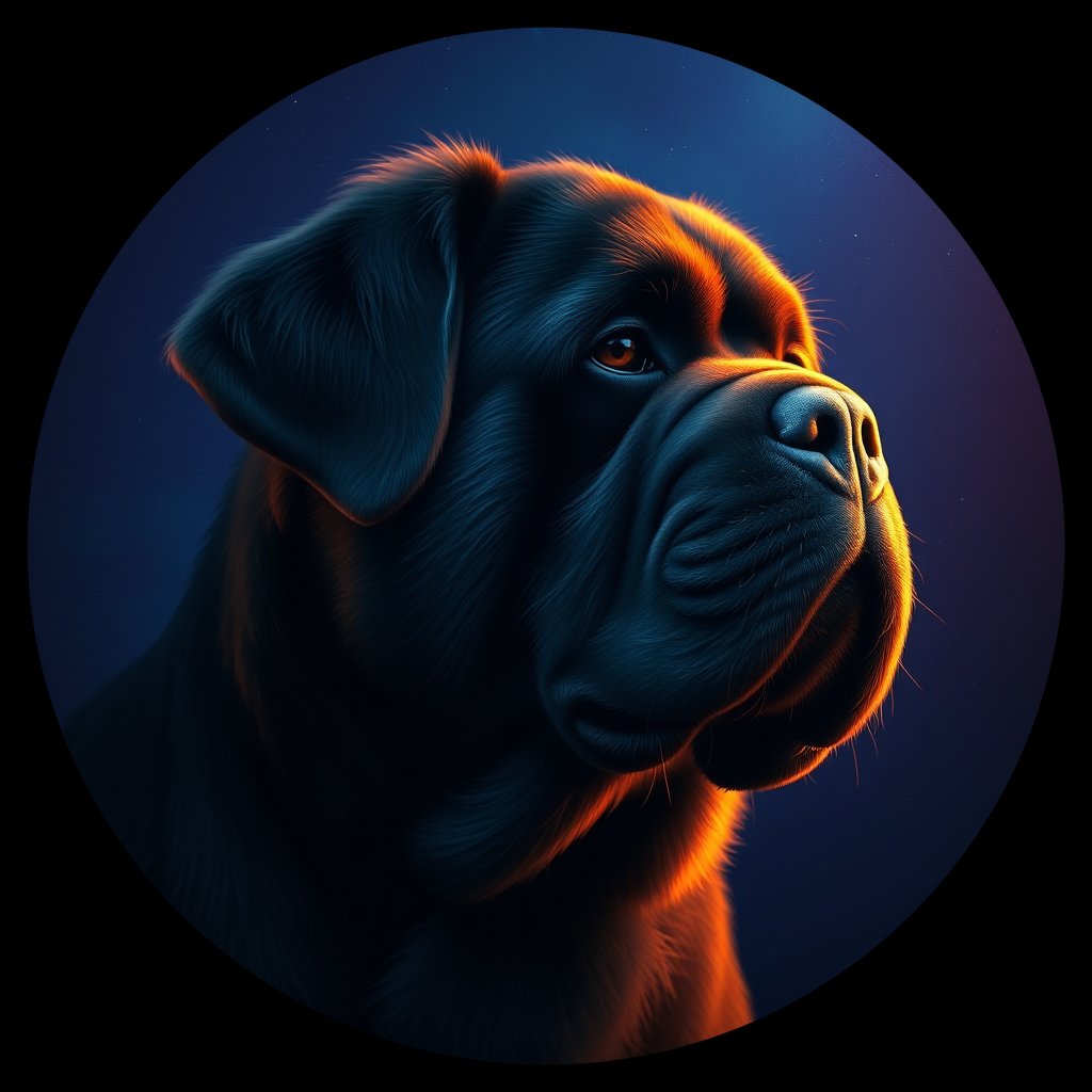 Cosmic medallion portrait of C_HTM_C_HTM3, a Hequ Tibetan Mastiff