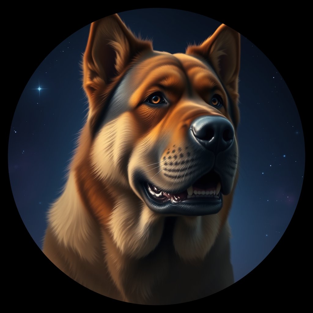 Cosmic medallion portrait of C_HTM_C_HTM4, a Hequ Tibetan Mastiff