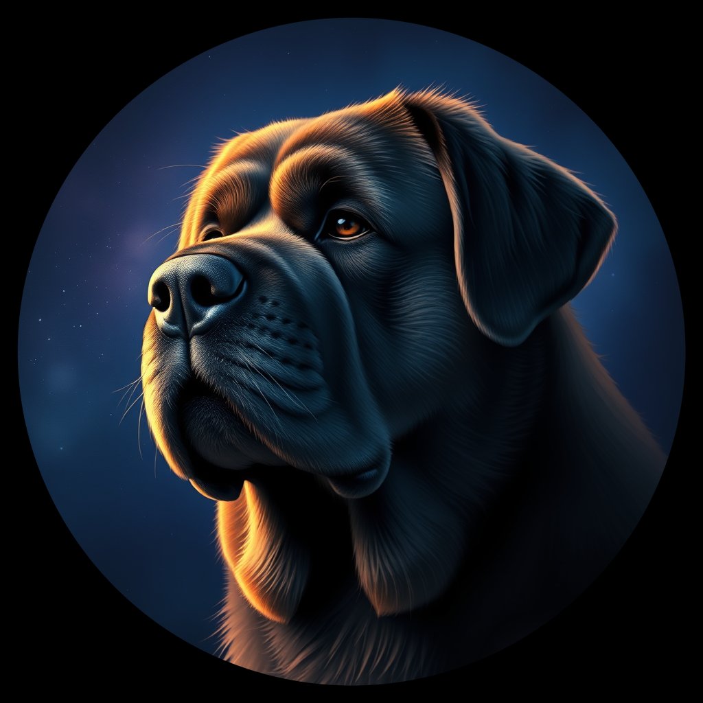 Cosmic medallion portrait of C_HTM_C_HTM5, a Hequ Tibetan Mastiff