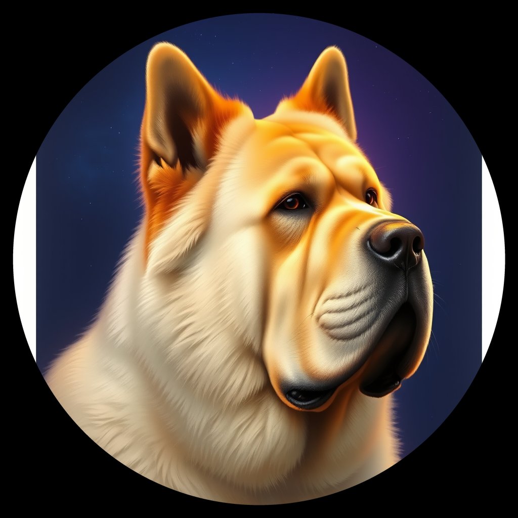Cosmic medallion portrait of C_HTM_C_HTM6, a Hequ Tibetan Mastiff