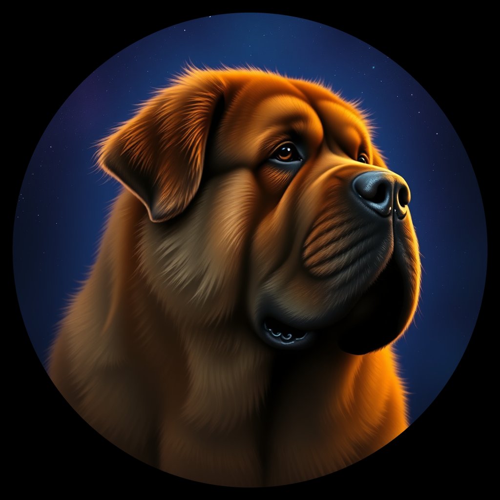Cosmic medallion portrait of C_HTM_C_HTM7, a Hequ Tibetan Mastiff