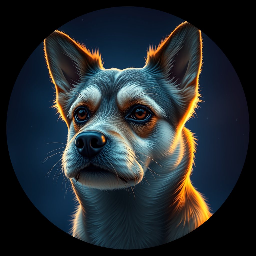 Cosmic medallion portrait of C_MGX_C_MGX10, a Mongolian Dog