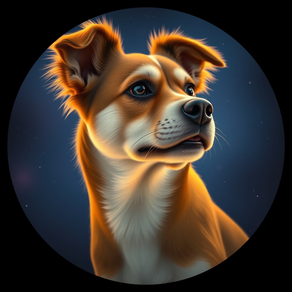 Cosmic medallion portrait of C_MGX_C_MGX11, a Mongolian Dog