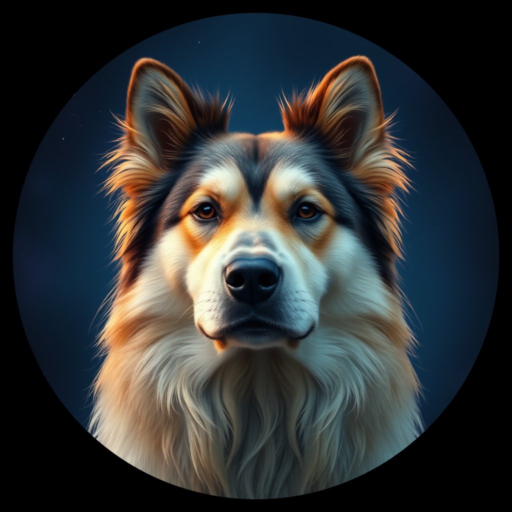 Cosmic medallion portrait of C_MGX_C_MGX2, a Mongolian Dog