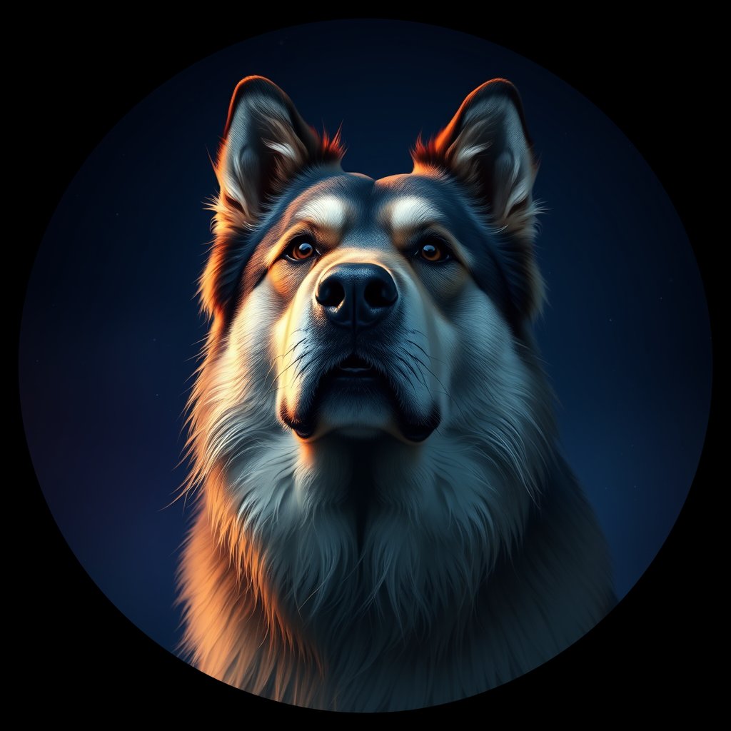 Cosmic medallion portrait of C_MGX_C_MGX3, a Mongolian Dog