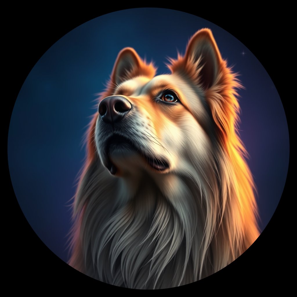 Cosmic medallion portrait of C_MGX_C_MGX4, a Mongolian Dog