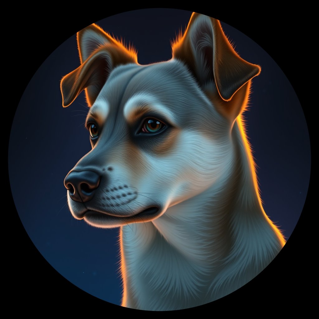 Cosmic medallion portrait of C_MGX_C_MGX7, a Mongolian Dog