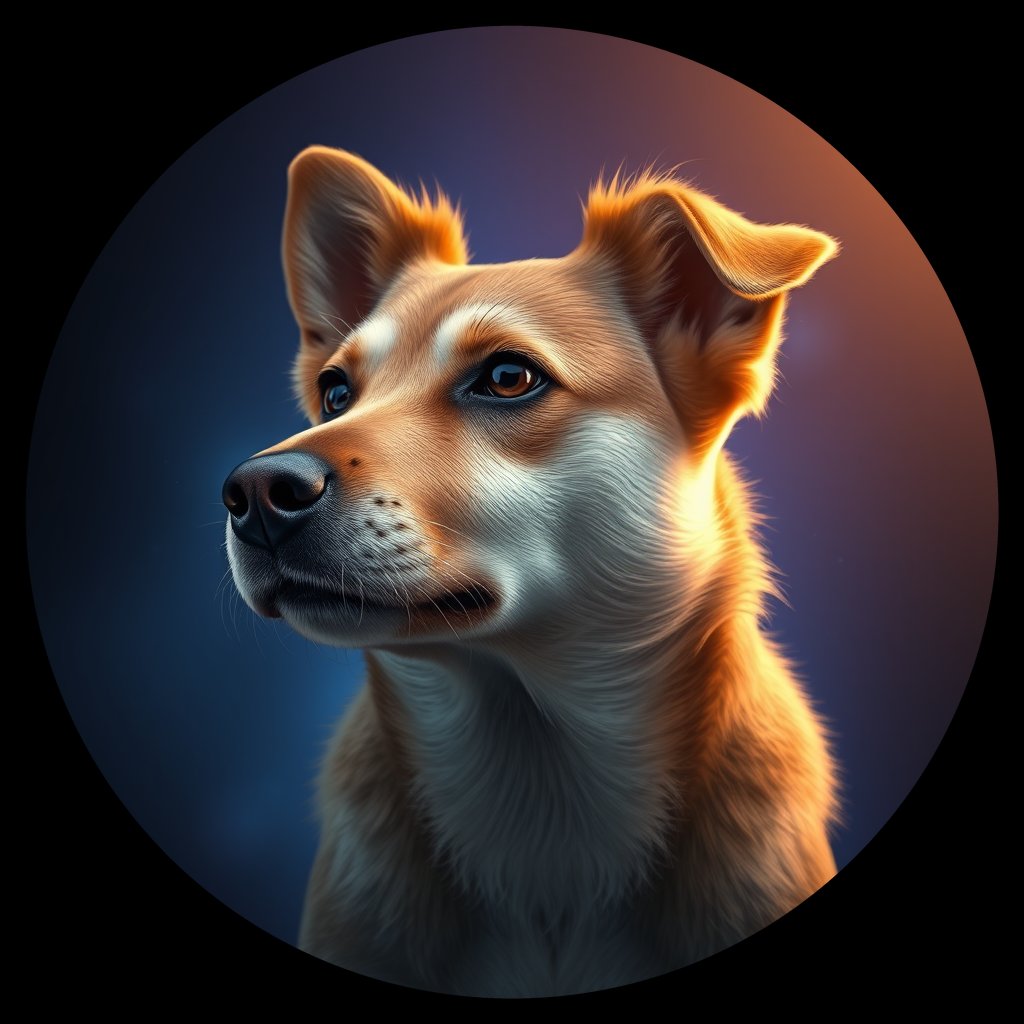 Cosmic medallion portrait of C_MGX_C_MGX9, a Mongolian Dog