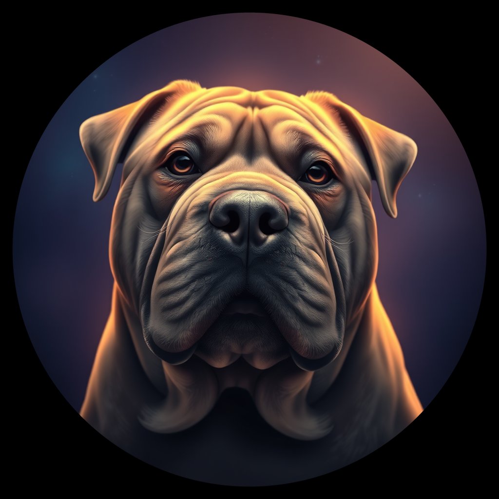 Cosmic medallion portrait of C_SrP_C_SrP3, a Chinese Shar Pei