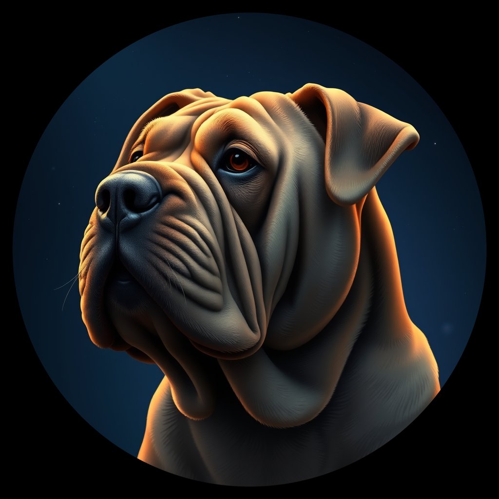 Cosmic medallion portrait of C_SrP_C_SrP9, a Chinese Shar Pei