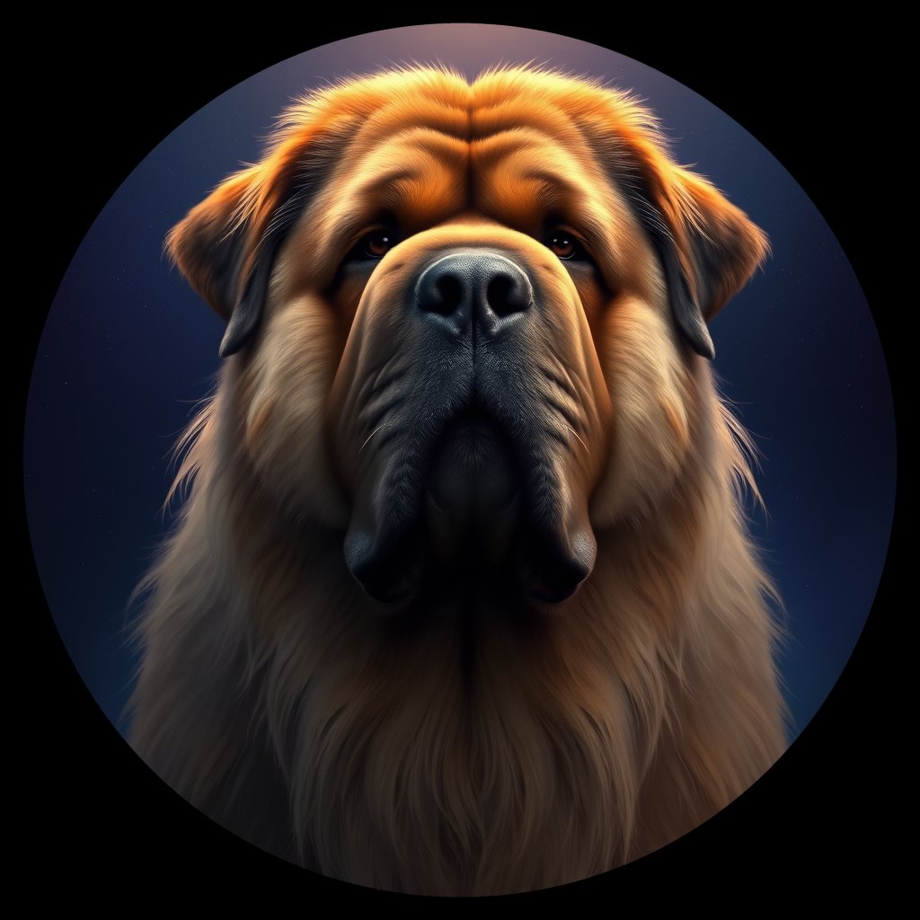 Cosmic medallion portrait of C_TMf_C_TMf0, a Tibetan Mastiff