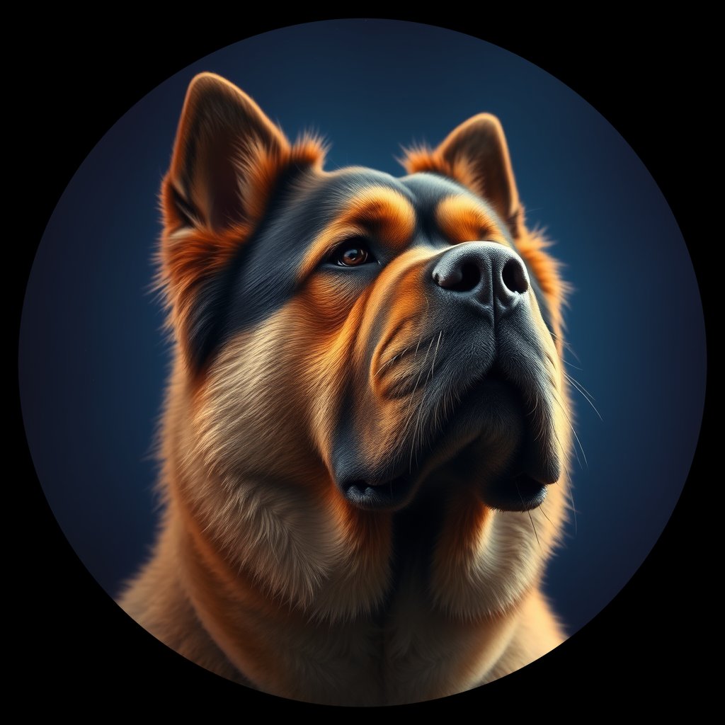 Cosmic medallion portrait of C_TMf_C_TMf11, a Tibetan Mastiff