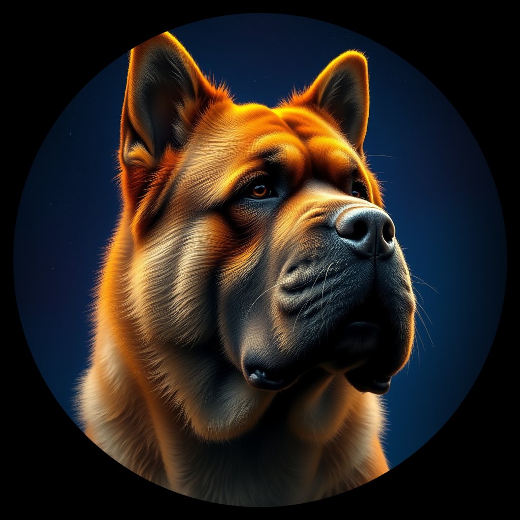 Cosmic medallion portrait of C_TMf_C_TMf13, a Tibetan Mastiff