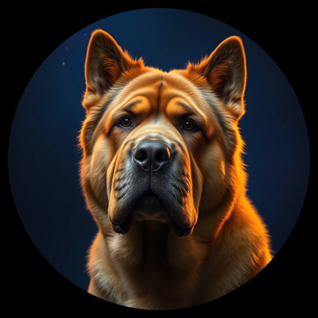 Cosmic medallion portrait of C_TMf_C_TMf14, a Tibetan Mastiff