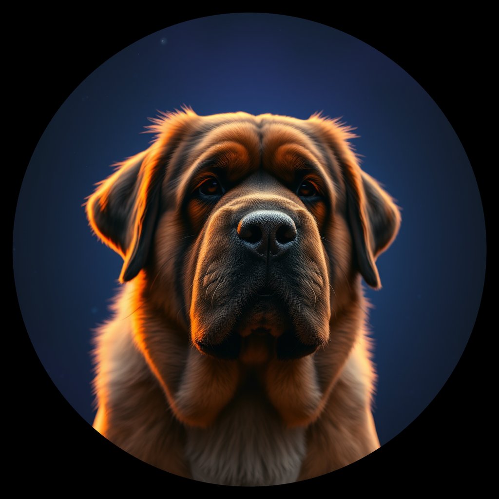 Cosmic medallion portrait of C_TMf_C_TMf6, a Tibetan Mastiff