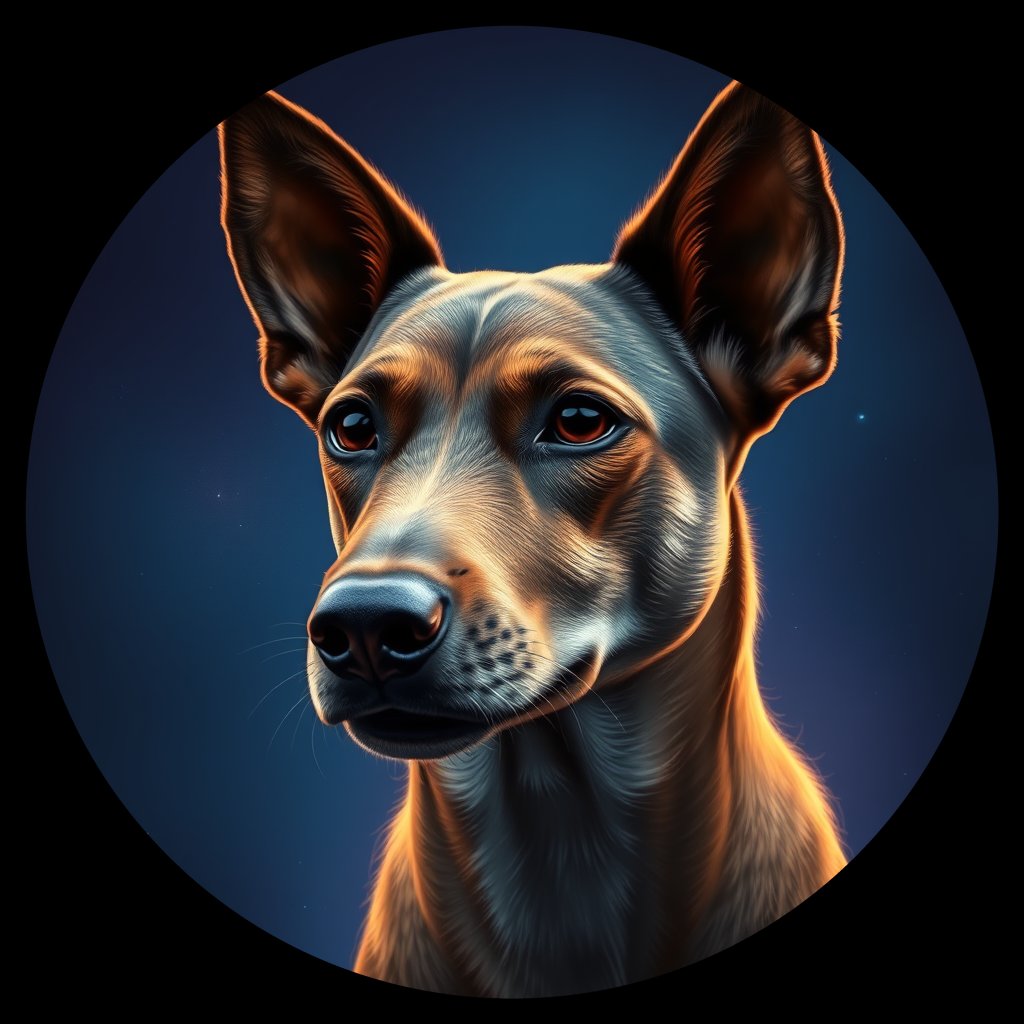 Cosmic medallion portrait of C_XSH_C_XSH3, a Xiasi Hound